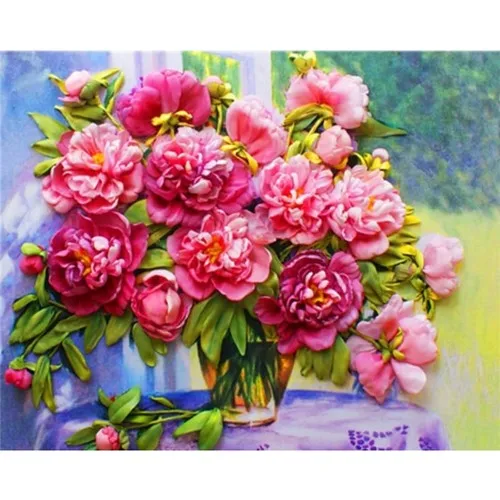 Hobigun – peinture de Roses dans Vase, mosaïque de Table en diamant, 30x40