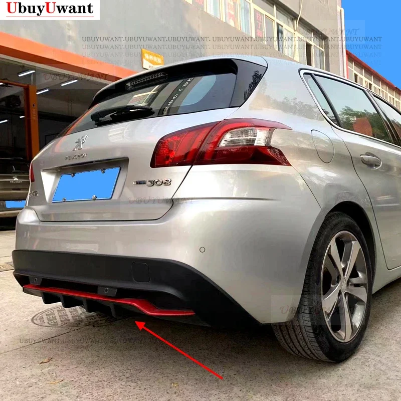 For Peugeot 308 Black With Red Rear Bumper Wing Lip Diffuser Bumpers Protector Body Kit Car Accessories 2014-2018