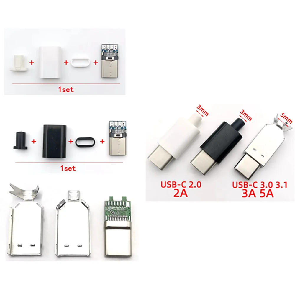 

Type C 2.0 3.0 USB 3.1 Male jack Charging Plug Welding Type USB-C adapter 3/4 in 1 2A/3A/5A large current Connector With case