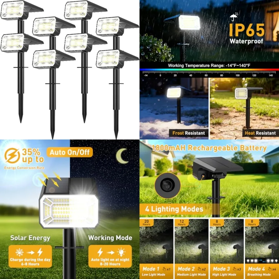 

Solar Spot Lights Outdoor Waterproof IP65, [/100 LED/ Modes] 2-in-1 Solar Landscape Spotlights, Auto On/Off High Lumens Spot Li