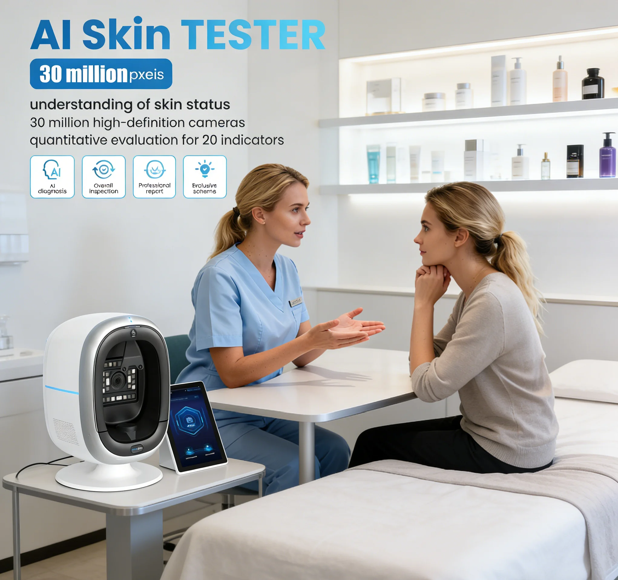 

O1 Новейший 3D AI-диагностика кожи лица Анализ ntelligence 20 индексов обнаружения глубины кожи 30 миллионов пикселей