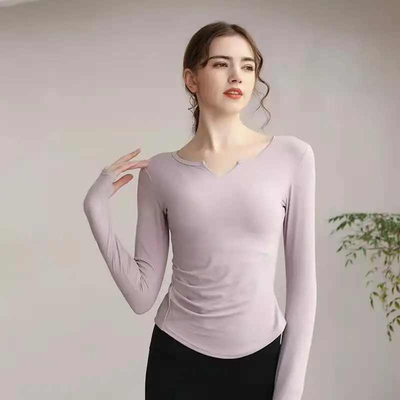 

Yoga Clothes for Women Slim Fit V-neck Long Sleeved Sports T-shirt Quick Drying Clothes Professional Running and Fitness Tops