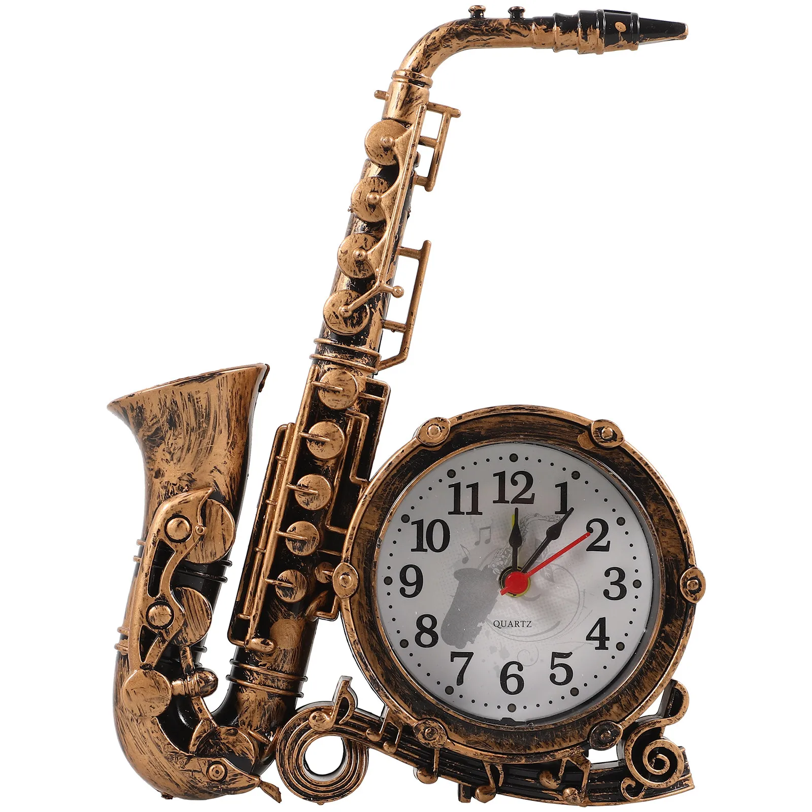 Stylish Saxophone Shaped Alarm Clock Vintage Desktop Clock for Bedroom Desk Table Decorative Modern Home Office Decor Silent