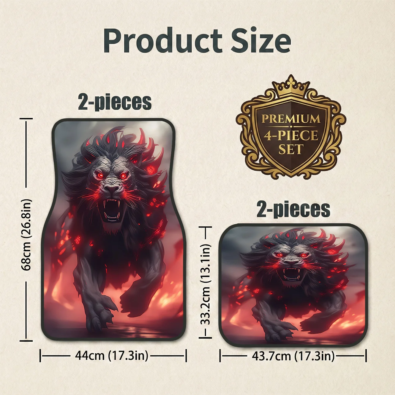 4pcs Stylish Car Mats Featuring Fiery Wolf Design, Modern Interior Accessory, Universal Fit For Hatchbacks Saloons, Easy Care