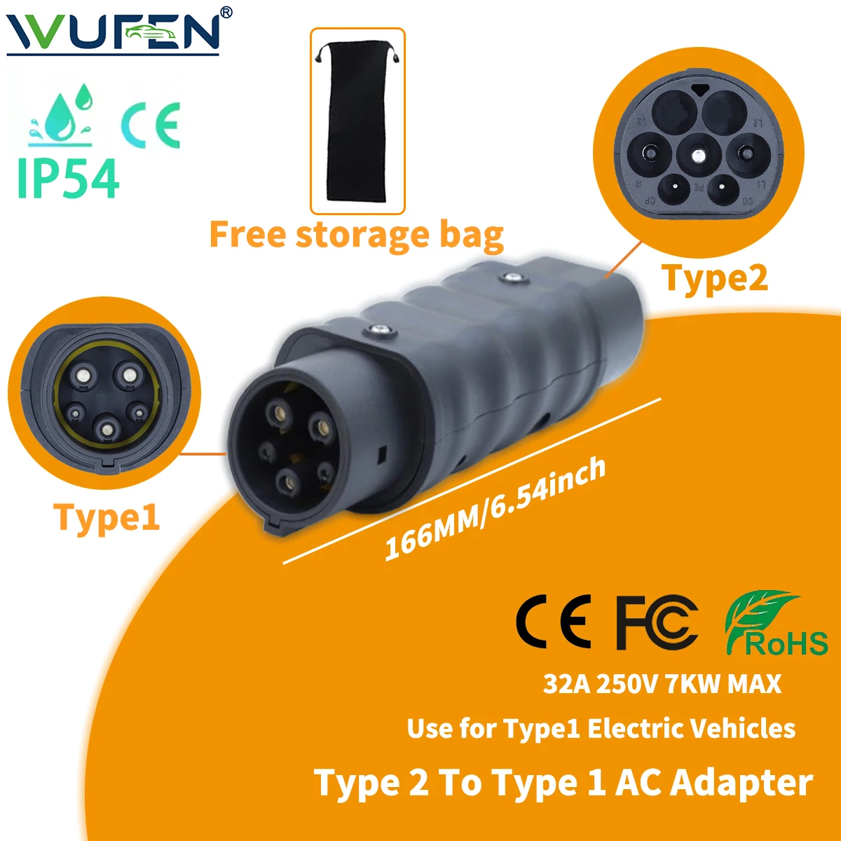 شاحن WUFEN 32A NACS GBT EV GBT إلى Type1/Type2/Tesla محول تسلا إلى GBT/Type1/Type2 موصل Type1 إلى GBT مركبة كهربية