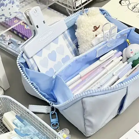 카와이 단색 펜 가방, 대용량 학생 선물, 연필 케이스, 대형 오프닝 펜 박스, 학교 사무용품