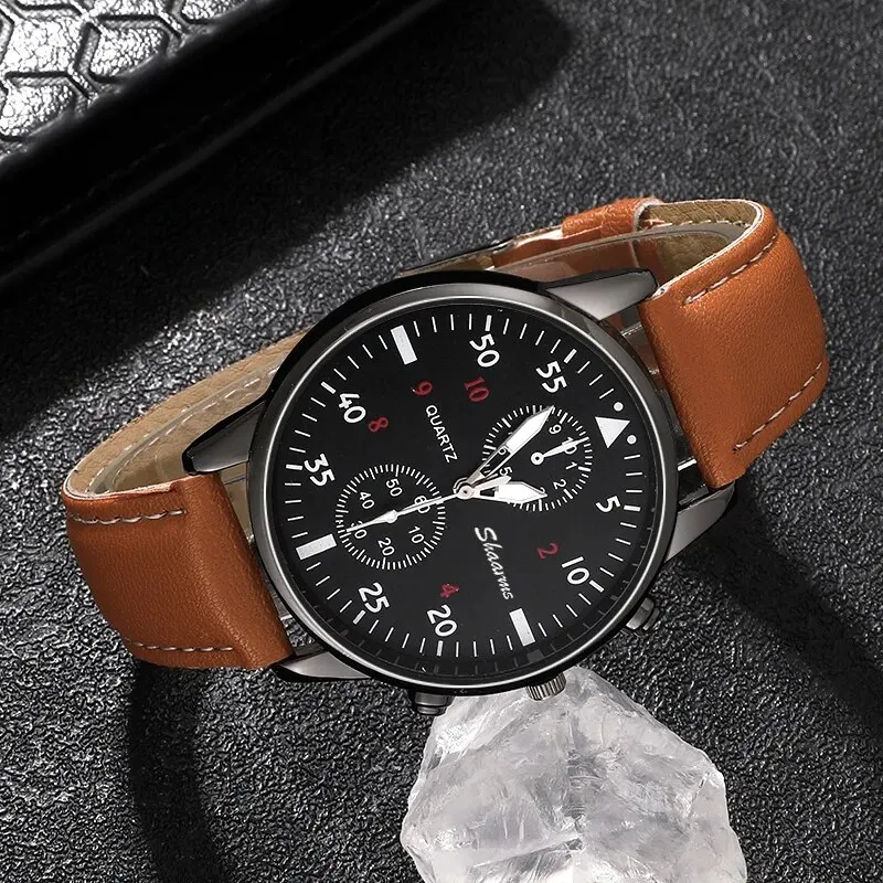 Fashion Mens Watches Luxury Casual Business Watch for Men Leather Strap Sports Big Dial Quartz Wrist Watch Relogio Masculino