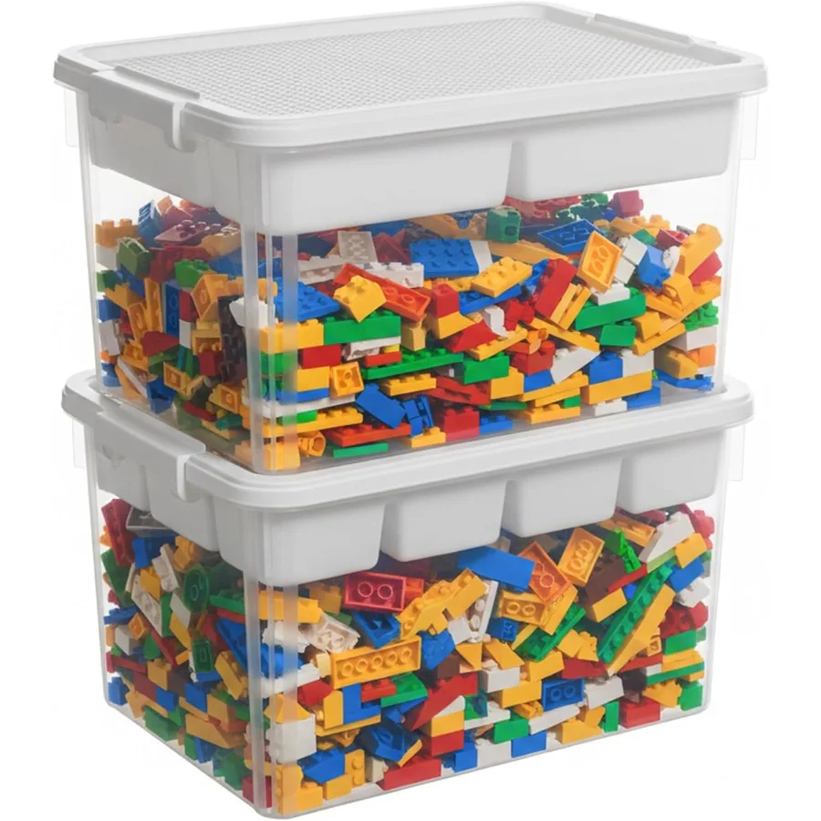32QT 2-Pack Clear Craft Storage Box Buildable Lid Removable Tray