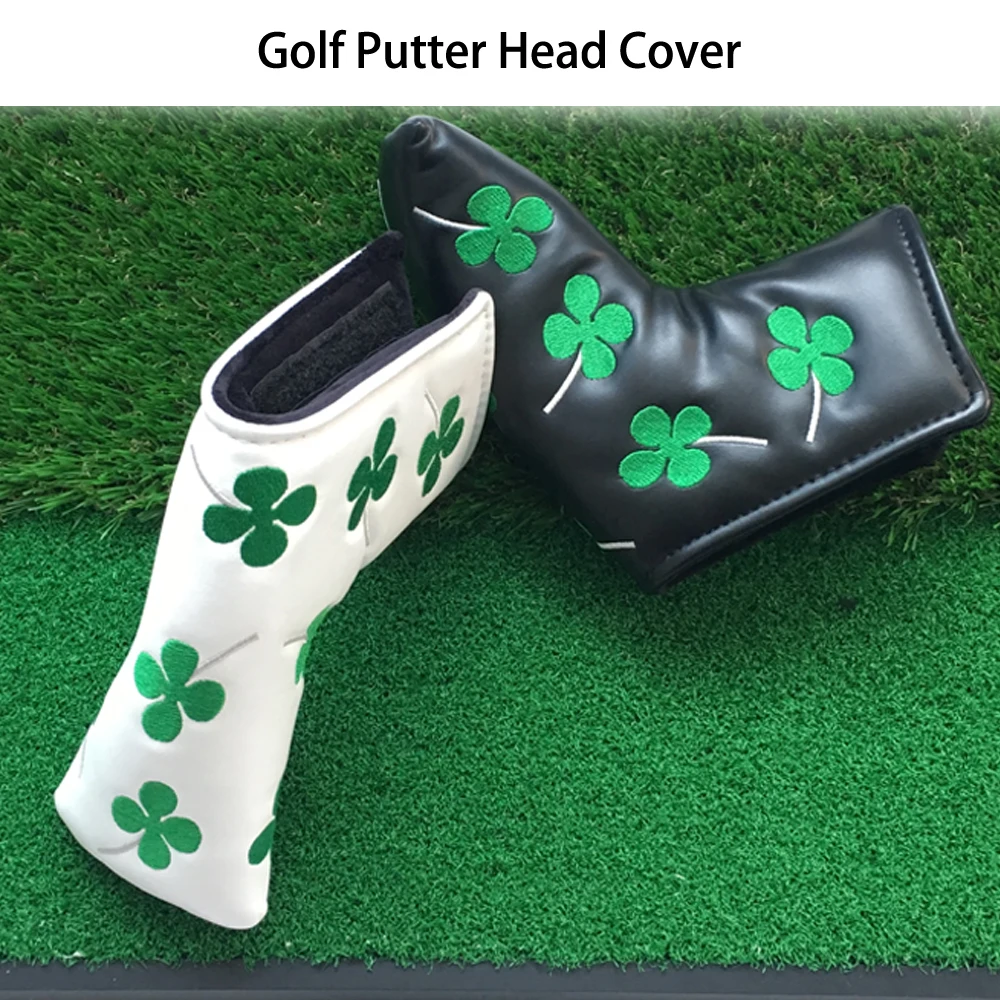 Golf Blade Putter Head cover Head Cover for Golf Clubs,Lucky Clover Putter Head Cover for Golf Clubs Men,White PutterCover Blade