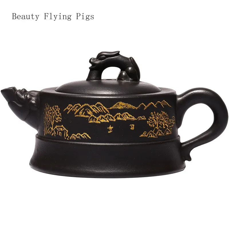 

15.2X7.5CM Chinese style handmade raw ore black mud purple clay teapot Longting tea pot Kung Fu tea set chinese tea accessories