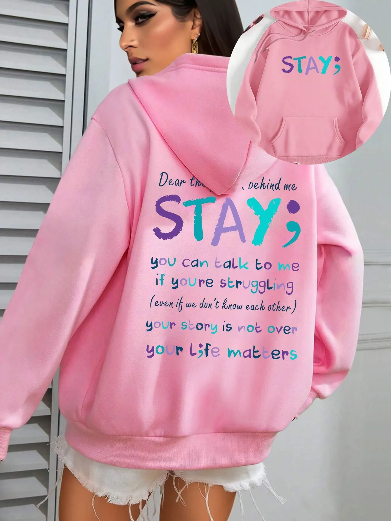 Women's Plus Size Fleece Lined Hoodie European American Style Double-sided Graphic Print Long Sleeve Loose Sweatshirt for Daily