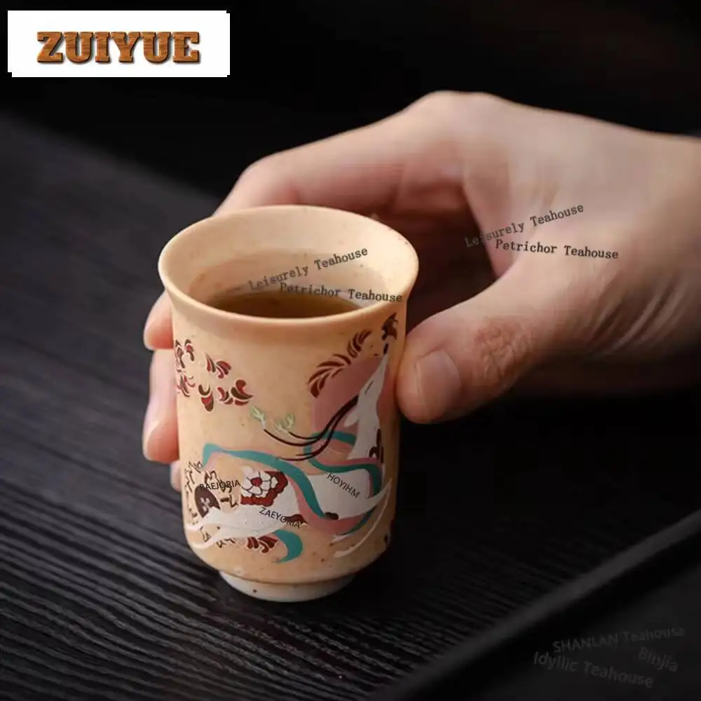 80ml Creative Coarse Pottery Tea Cup Dunhuang Apsaras  Cultural Smelling Fragrant Cup Chinese Tasting Tea Mug Kung Futeaset Gift