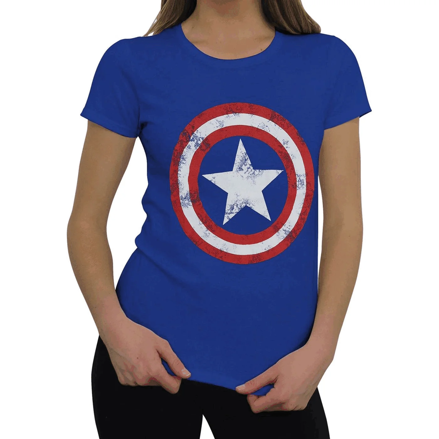 Summer Marvel Movie Captain America Logo Girl Distress Shield Royal T-Shirt Kids/Adult Casual Crew Neck Short Sleeve Top