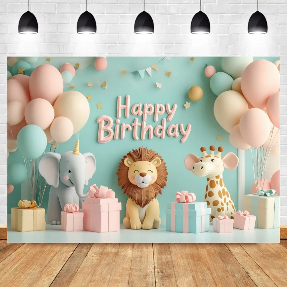 ฉากหลังสัตว์ป่าซาฟารี การ์ตูน ลูกโป่ง เด็กชาย เด็กหญิง งานวันเกิดครบรอบ 1 ปี งานเลี้ยงฉลองทารกแรกเกิด ของตกแต่งงานเลี้ยง ฉากถ่ายภาพ
