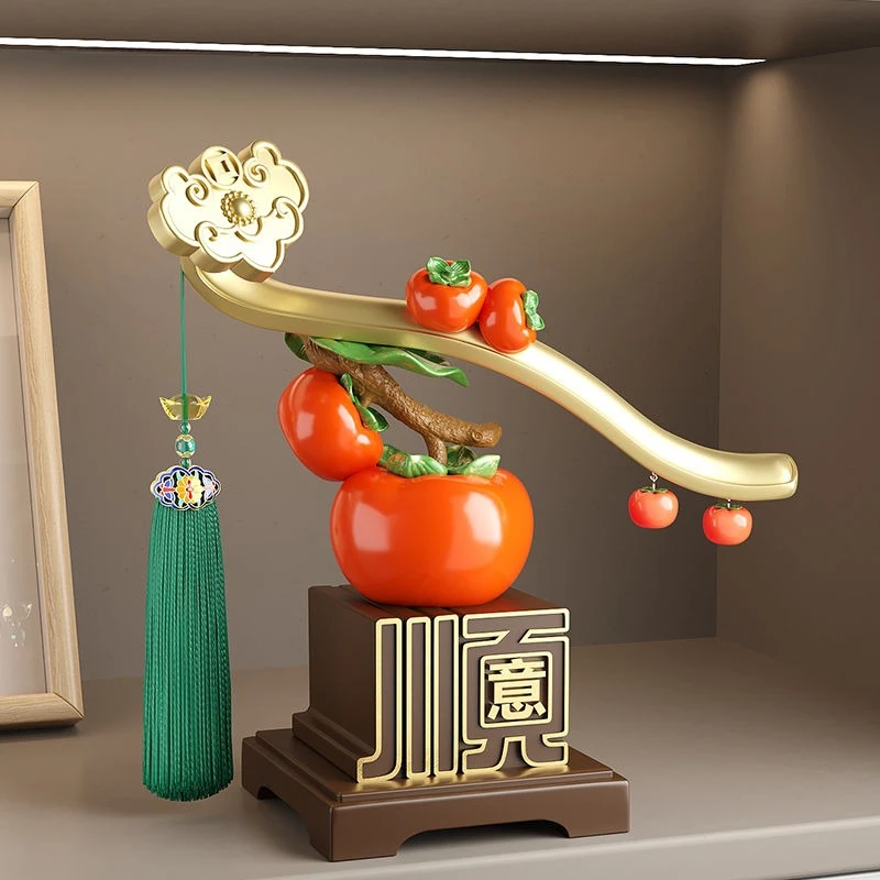 Lucky Everything Goes Smoothly Persimmon Ornaments New Chinese Style Living Room Wine Cabinet Home Decor Housewarming Gifts