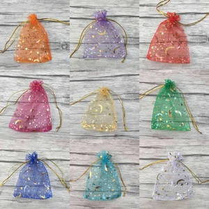 White Moon Stars Cordon Bags of Organza, Jewelry Gift Bags, Golden Star, Christmas, Wedding, 50pcs 10 Main Sales Natal Packaging - №9