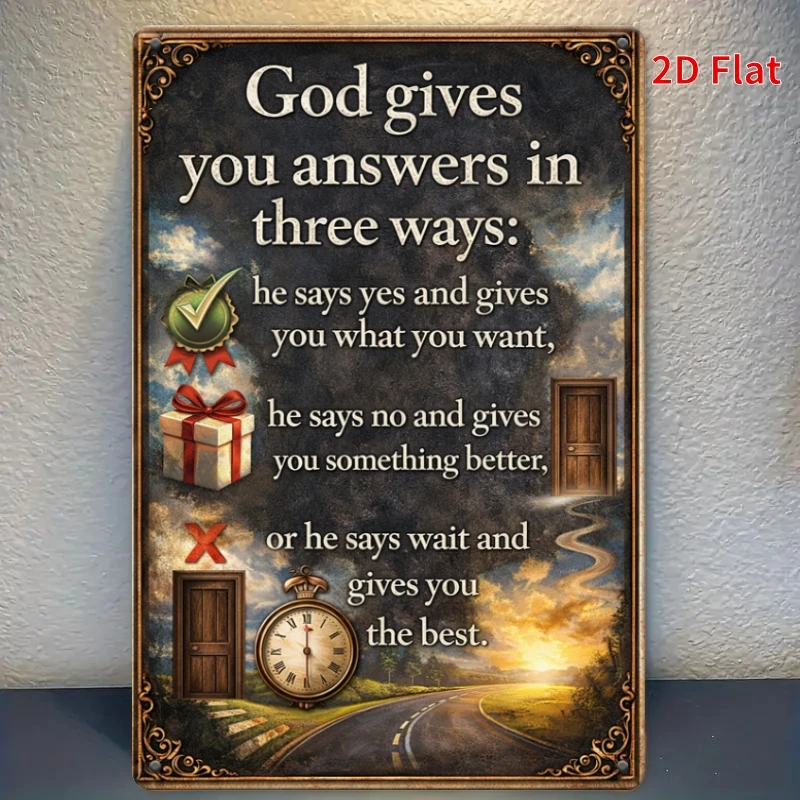 1pc 30X20Cm God Gives Answers in Three Ways aluminum Sign, for Home Church Decor, Inspirational Religious Wall Art for Christian