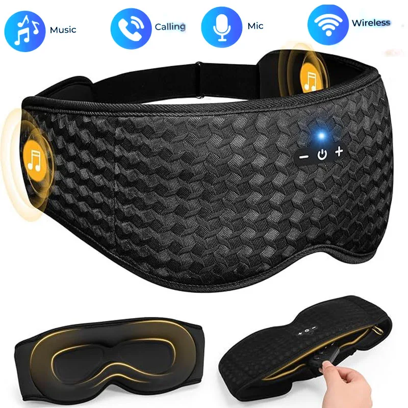 Bluetooth Sleeping Headphones 3D Eye Mask Travel Music Play Soft Elastic Breathable Stereo Music Earphones with HD Microphone