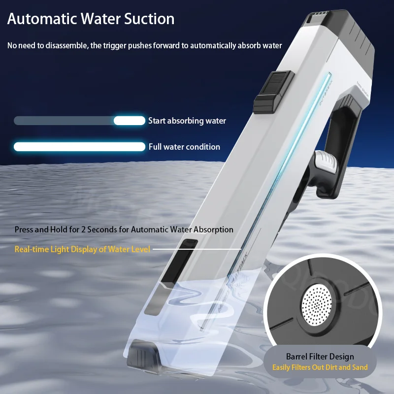 Pistolet à eau électrique avec lumière LED, odorà eau automatique injuste, tir continu, piscine, plage, jouets d\'extérieur pour garçons et adultes