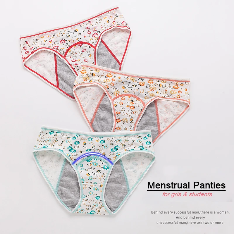 

3pcs Menstrual Panties Women's Cotton Briefs Three Layers Leak-proof Girls Physiological Pants Student Mid Waist Period Panties