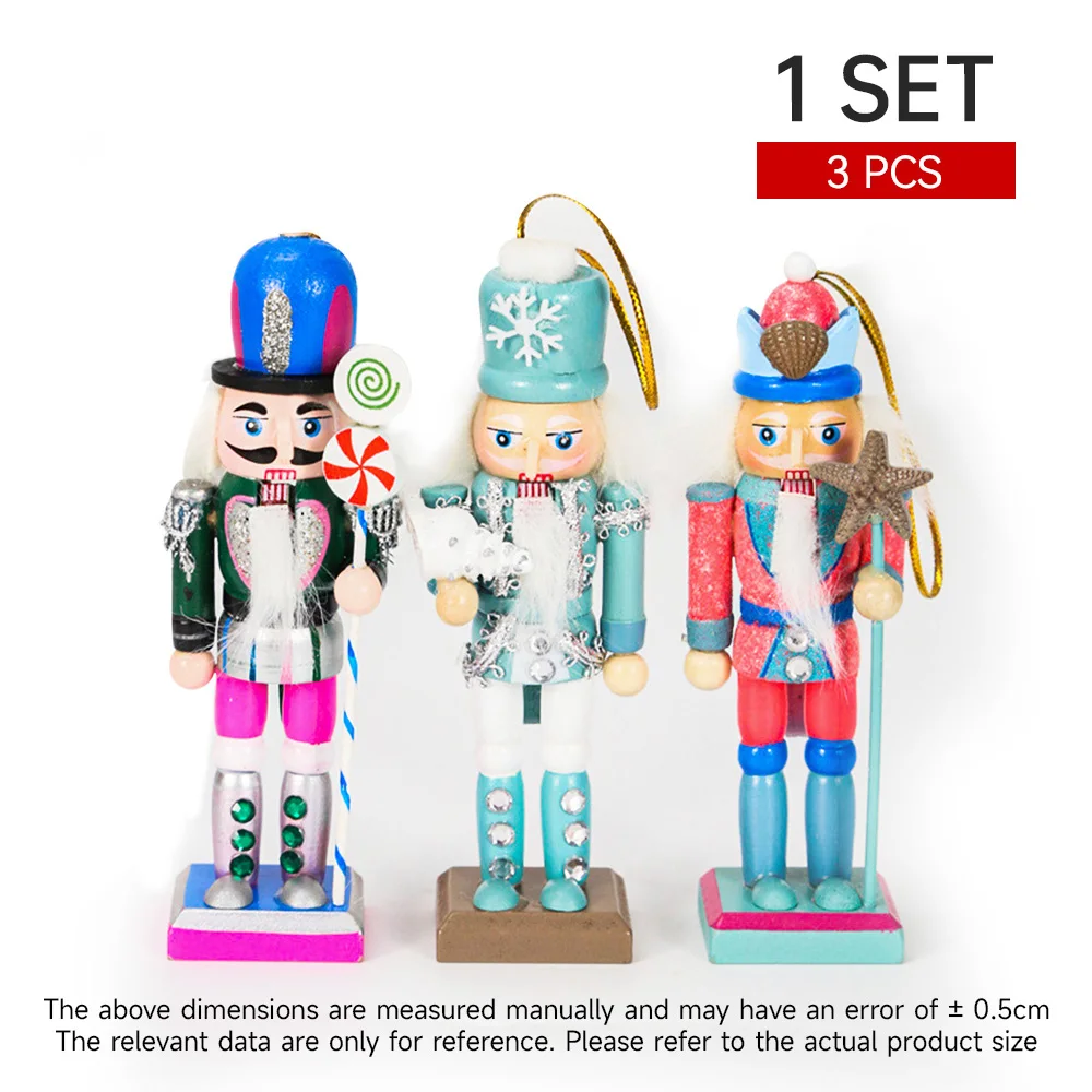 3Pcs 12CM Nutcracker Soldier Puppet Christmas Hanging Decoration Wooden Pendants New Year Decorations Christmas Tree Ornaments