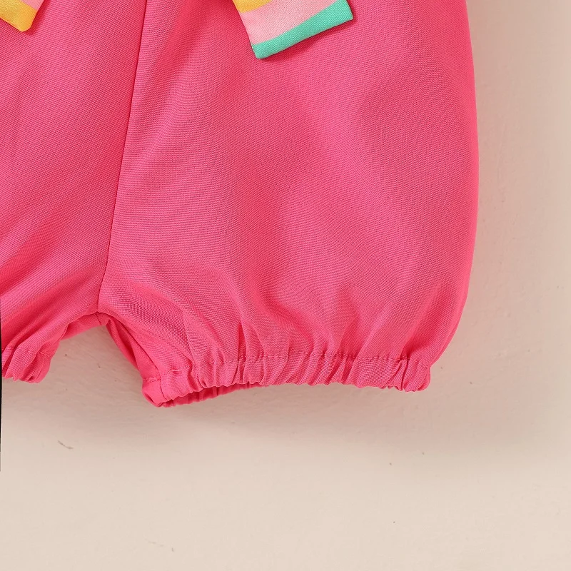 2024 New Baby Girl Summer European And Wnd Suspenders Rainbow Blouse Solid Color Shorts Street Fashion Suit