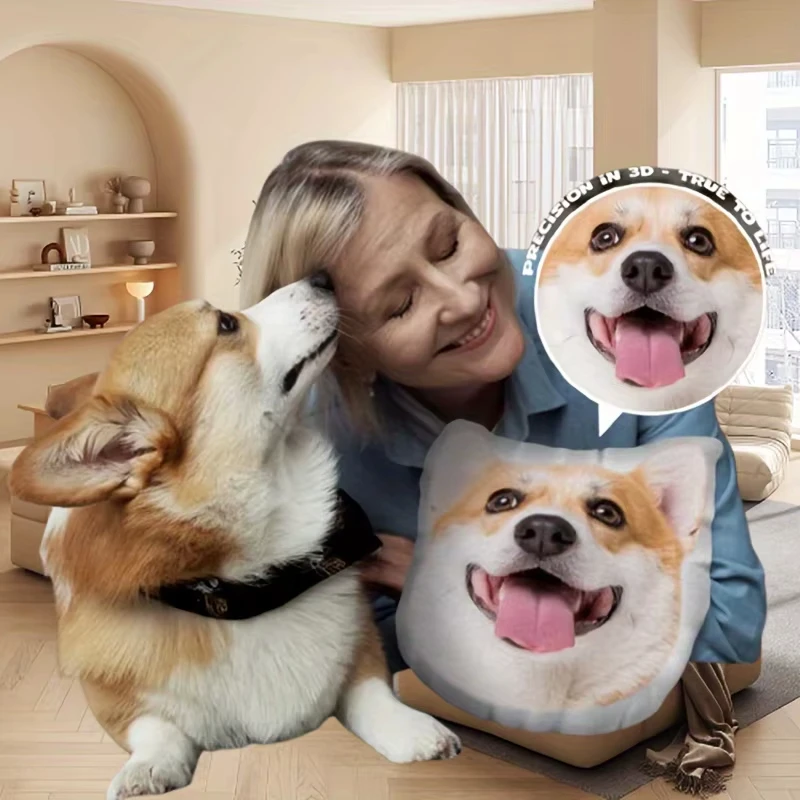 1PC Double Sided 3D Printing Custom Pet Photo Cushion Soft Plush Dog Cat Seat Throw Pillow view 3