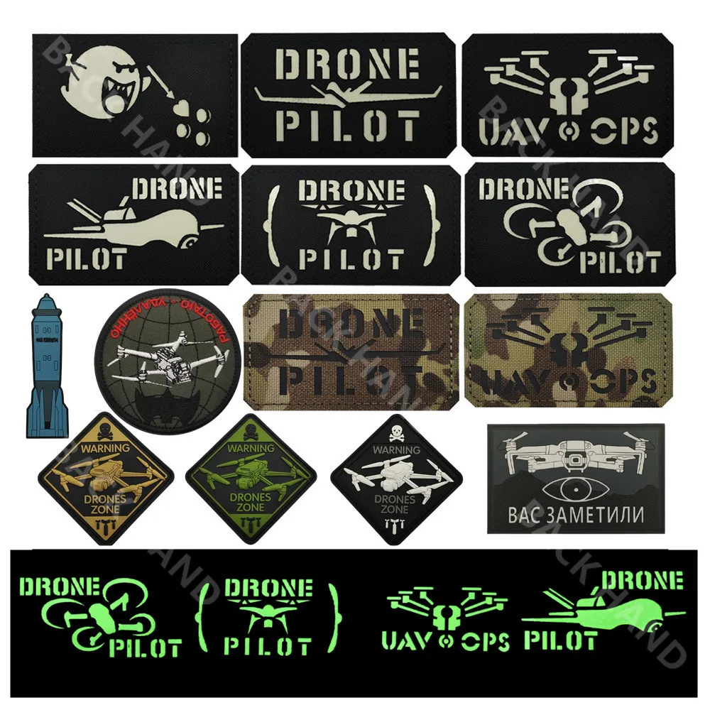 DRONE PILOT UAV OPS  Bubble Fish Luminous IR Reflective  Badge WARNING DRONES ZONE Military Fan Morale Armband Patches Hook&Loop