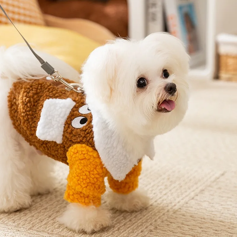 Pet Lambswool Two-legged Cotton Coat Winter Cartoon Open Button Shirt Teddy Thickened Warm Clothes Small Dog Soft Clothing