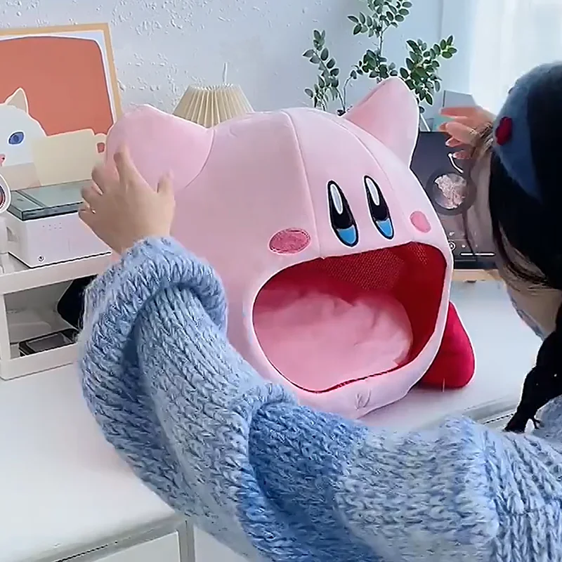 New 50cm Kirby Anime Surrounding Breathable Kawaii Office Nap Head Cover Pillow Pink Hat Cartoon Plush Toy Gift For Girl Friend