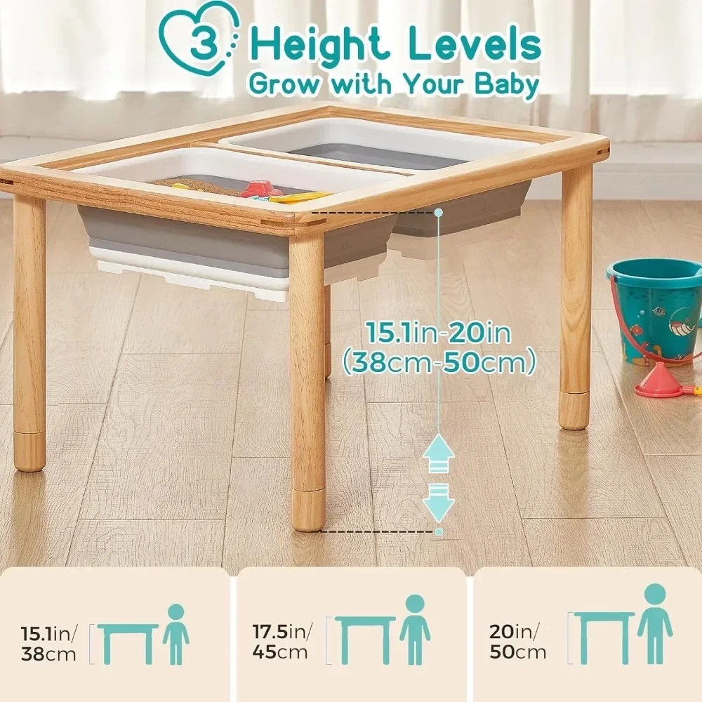 #For Wooden Sensory Table with 2 Bins for Toddlers 1-5, 3-Level Height Adjustable Kids Sensory Table with Anti-Warping Plywood&