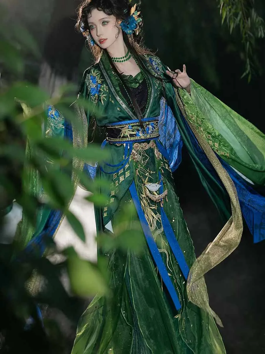 

Female Carnival Halloween Cosplay Costume Green Embroidery Hanfu Party Dress Hanfu Dress Women Chinese Ancient Traditional Hanfu
