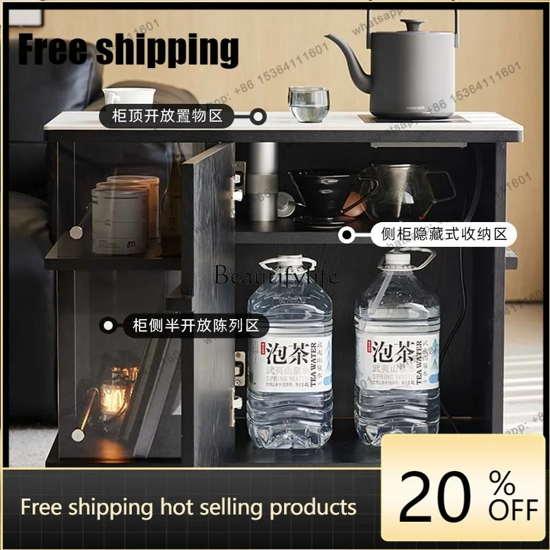 HJ Solid Wood Mobile Tea Cabinet, Living Room Locker, Multi-functional Water Bar, Integrated With Kettle