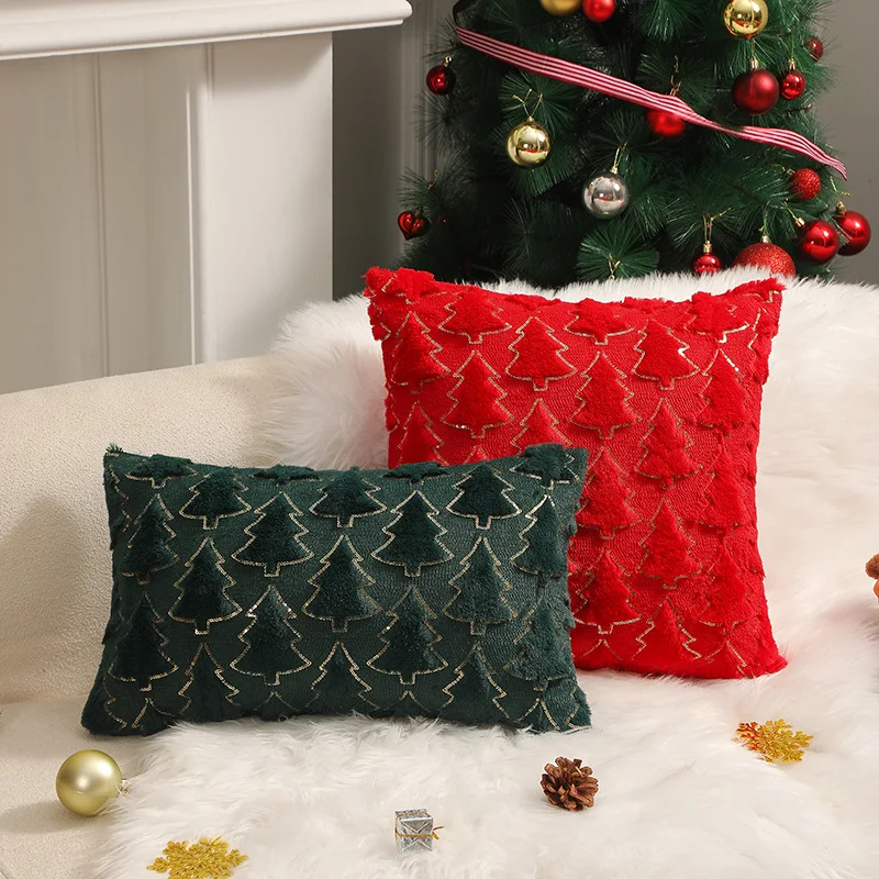 2pcs Christmas Decorations Throw Pillow Covers Soft Fluffy Cushion Covers for Home Décor Xmas Series Gift Cushion Pillowcase