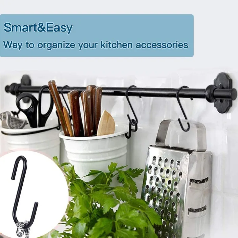 1/10pcs Black S Shape Hooks Bathroom Kitchen Hanging Holder Towel Clothes Keys Organizer Hooks Multi-function Metal S Hooks