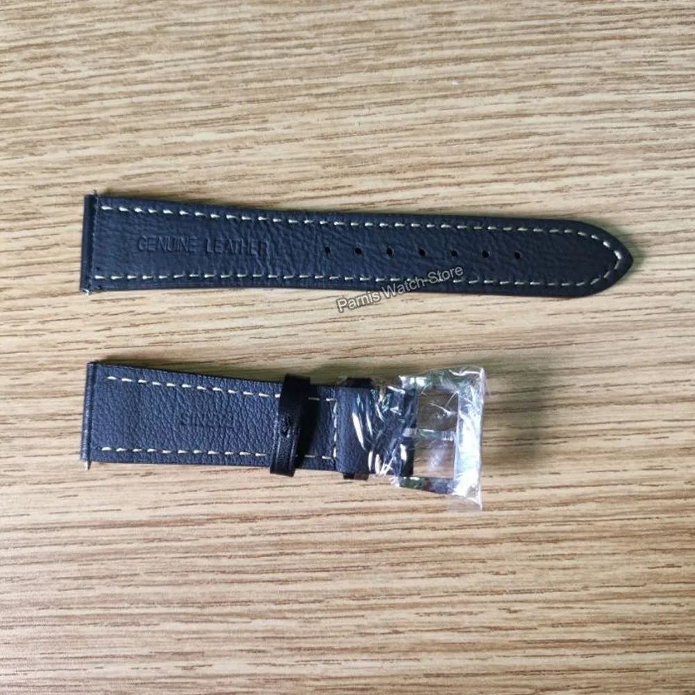 Parnis-Correa de cuero negro para hombre, reloj de pulsera Original, 22mm de ancho