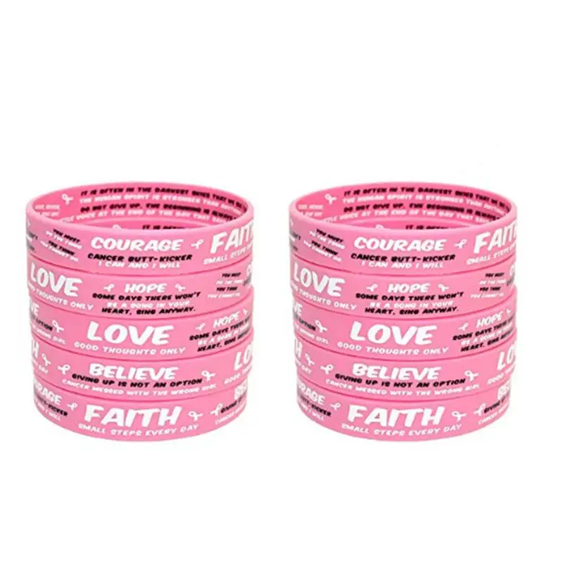 1pc believe faith love courage ribbon breast cancer awareness verse rubber bracelet silicone wristband