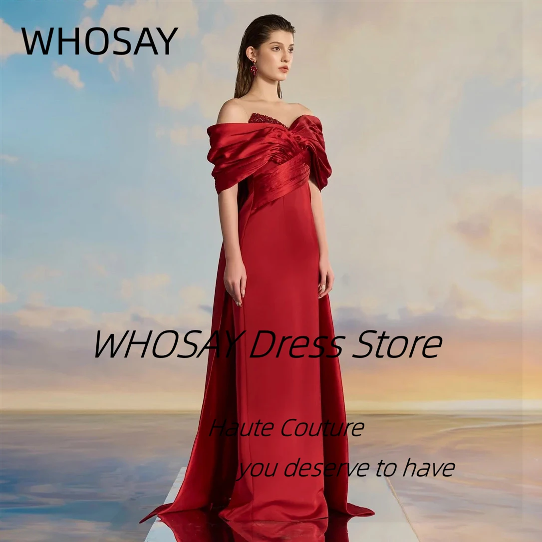 WHOSAY Sheer O-Neck Evening Dresses Customized Beading Off Shoulder Buttons Back Prom Dress Long Elegant Party Bride Gowns