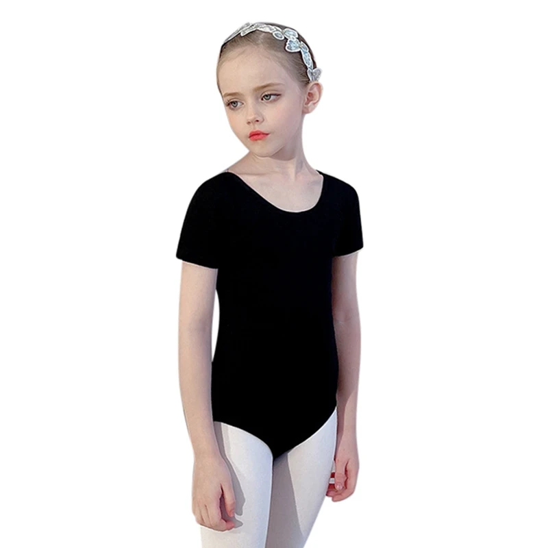 Ballet Leotards For Girls 3-10 Years Classic V Neck Beauty Back Hollow Short Sleeve Dancewear Slim Fit Dance Bodysuit