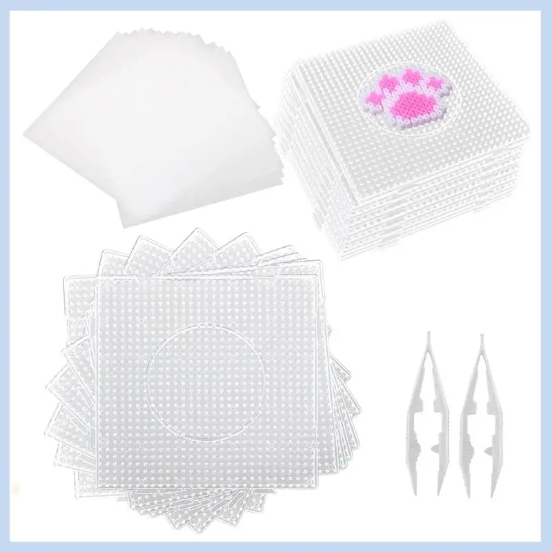 AS63-20 PCS Large Fuse Beads Pegboards Square Plastic Bead Boards 5Mm Clear Fuse Beads Boards Plastic Melty Beads Boards
