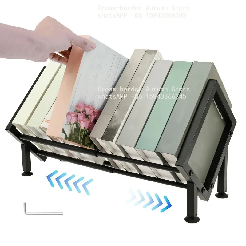 Expandable Desktop Bookshelf Iron Tilting Bookcase with 4 Nonslip Rubber Base Office Book Magazine Storage Rack