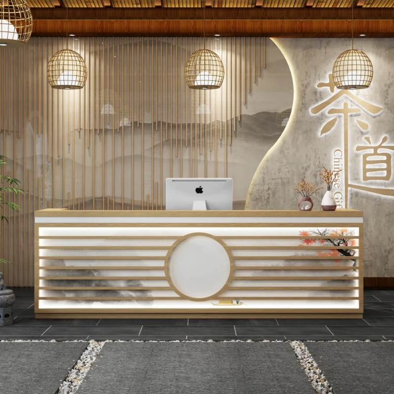 

Reception Service Checkout Counters New Chinese-style Wood Company Front Desk Checkout Counter Modern Furniture Cajero JT40C