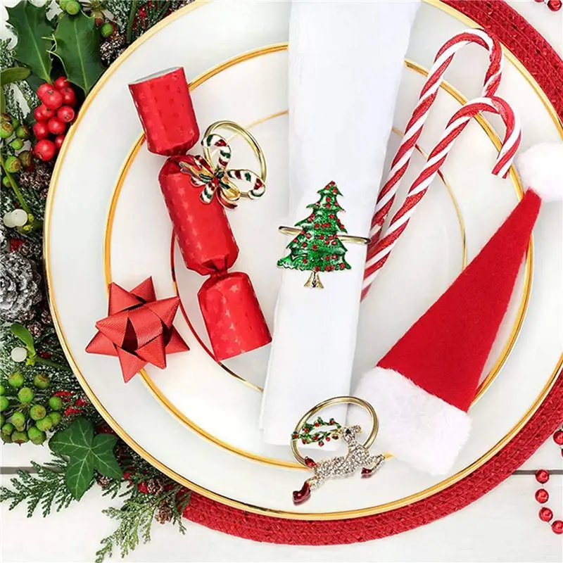 BHBD-30Pcs Christmas Napkin Rings Xmas Napkin Holder Rings Wreath For Holiday Party Dinner Table Decoration