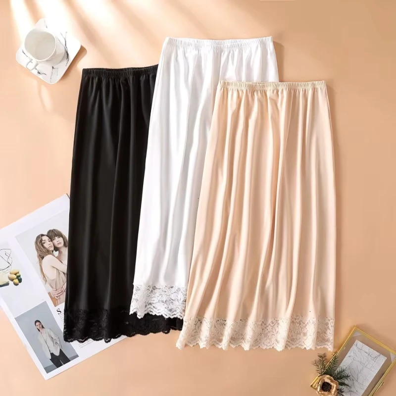 Solid Lace Basic Underskirt Modal Female Half Length Skirt Lace Slip Innerwear Short Skirt Women Half Slip Dress Long Petticoat