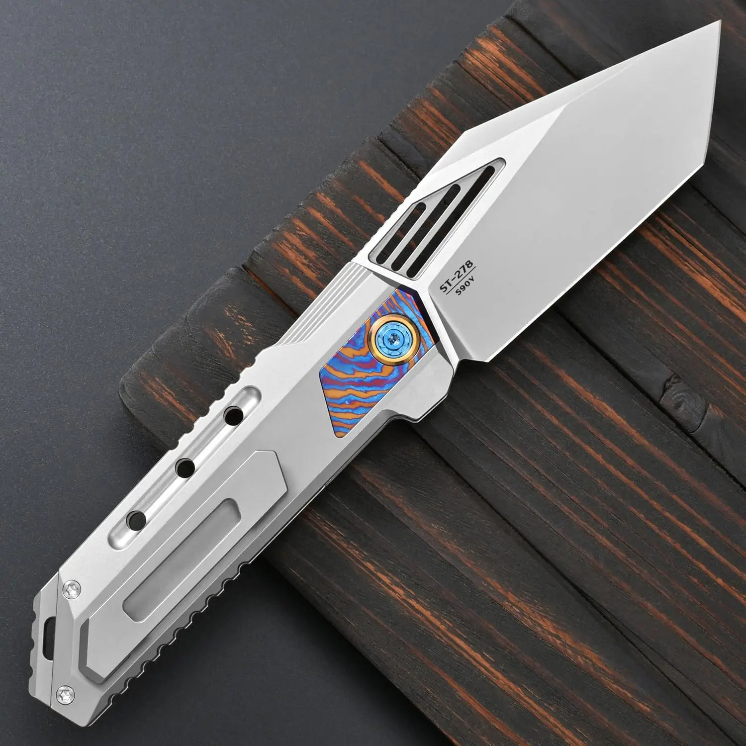Sitivien ST278 Folding Knife S90V Steel Blade Titanium Timascus Inlaid Handle Knifes for Outdoor Camping Collection