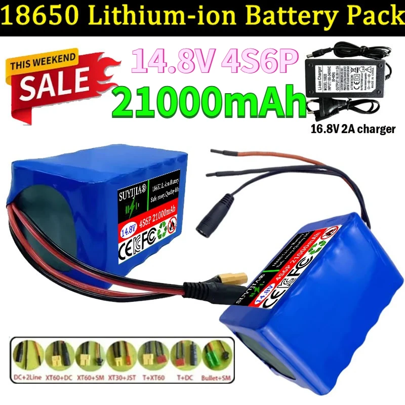 

14.8V 21000mAh 18650 4S6P Rechargeable Lithium Battery Pack with Built-in BMS for Night Fishing Lights, Heater+charger