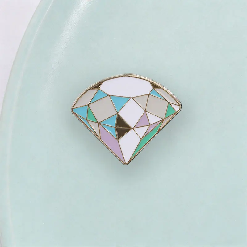 Color blocked geometric diamond pattern brooch colored gemstone metal badge brooch with accessories