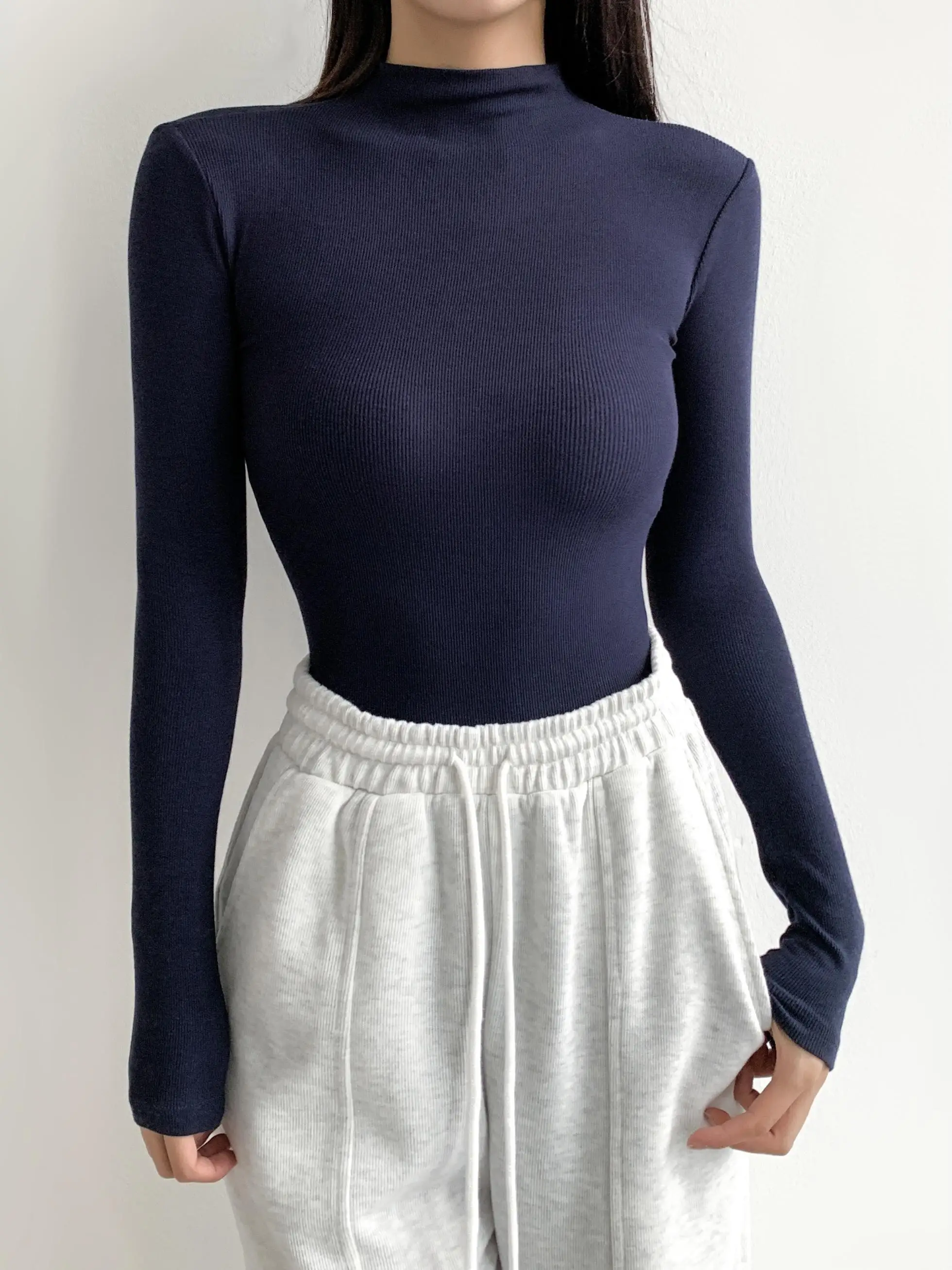 Retro Fce Lined High Collar Long Sve Slim Fit Jumpsuit Elastic Base Layer T irt Trendy Street Sle High Waist orts