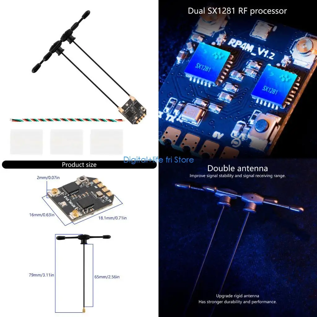 

E06D Low Profiled RP4TD-M 2.4GHz Radio Receiver Supporting ExpressLRS and Double Antennae Design
