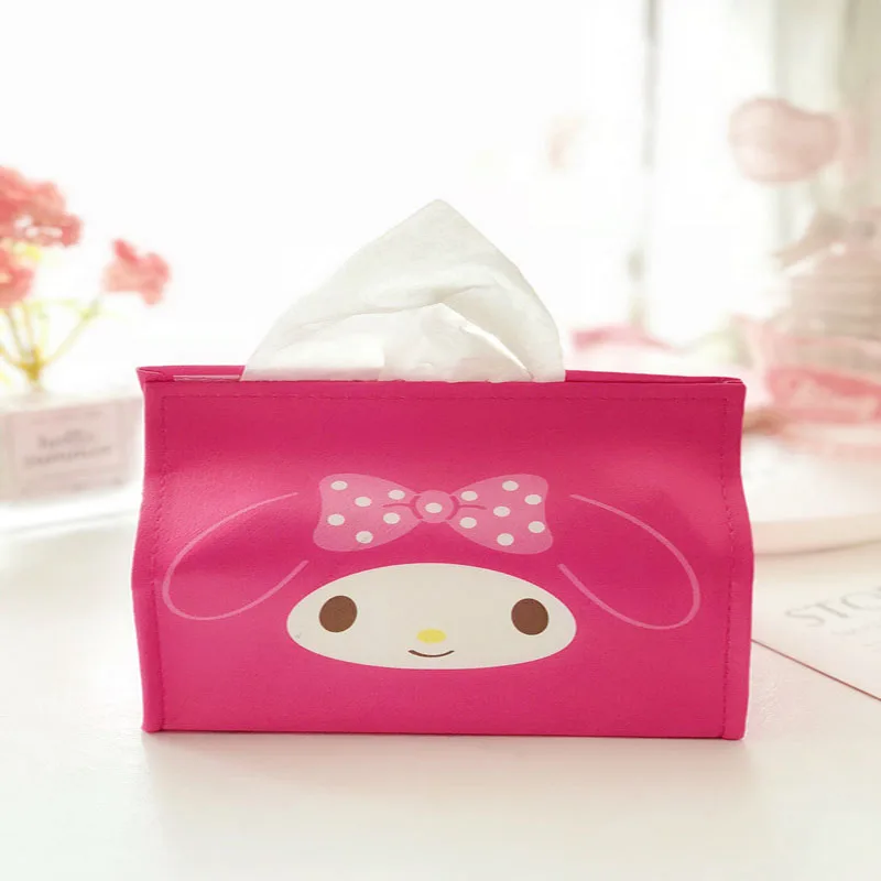 Caja de papel de dibujos animados de Anime Sanrio Hello Kitty Kuromi Melody Cinnamoroll, caja de pañuelos impermeable para escritorio y sala de estar a la moda